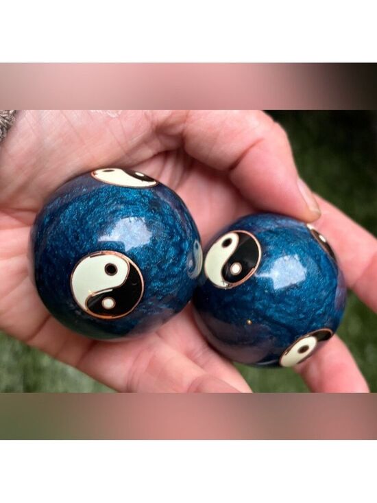 Other - VINTAGE Cloisonné Yin-Yang Baoding Balls • Deep Blue Enamel • Meditation Chime